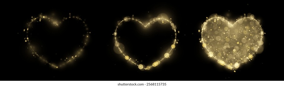 Glowing heart for holiday cards, banners, invitations. Glowing bright heart with bokeh and glitter. Luxurious Valentine's Day Design Element	
