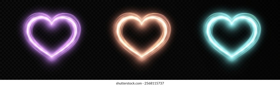 Glowing heart for holiday cards, banners, invitations. Glowing bright heart with bokeh and glitter. Luxurious Valentine's Day Design Element	
