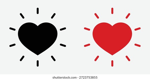 Ícone de coração brilhante definido. Perfeito para uso em projetos relacionados a amor, relacionamentos, afeto e emoções positivas.