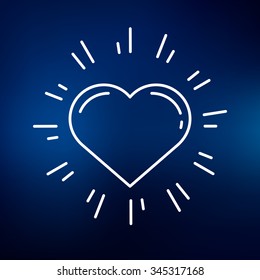 Glowing heart icon. Valentines heart sign. Love symbol. Thin line icon on blue background. Vector illustration.