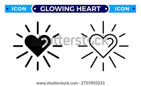 Glowing Heart with Light Rays for Mental Health Wellness and Love Inspiration Vector Icon Set