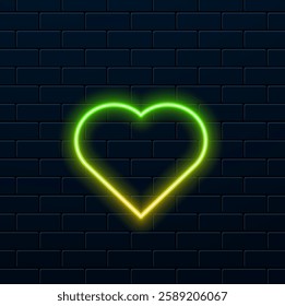 Glowing heart on dark background, neon love sign.