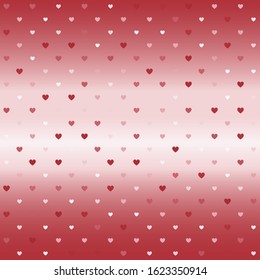 Glowing heart pattern. Seamless vector background - red, rose and pink hearts of different size on gradient backdrop