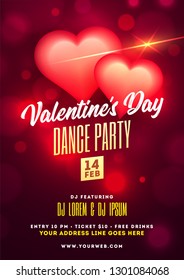 Glowing heart shapes on red bokeh background for Valentine's Day party template or flyer design.