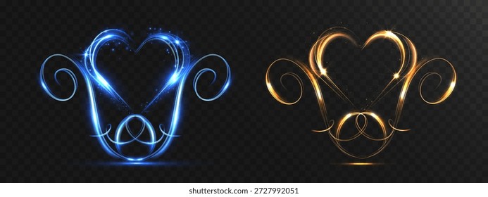 Coração brilhante se transformando em um símbolo infinito feito de trilhas de luz luminosa e brilhos. Conceito romântico abstrato simbolizando amor eterno, paixão e conexão interminável em um fundo escuro.