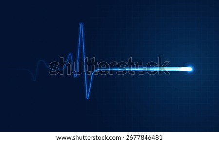 Glowing heartbeat flatline on dark monitor background, symbolizing medical emergency, cardiology, hospital, health, and patient diagnosis.