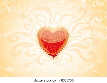 a glowing hearth on a rusty background with handmade swirls inside