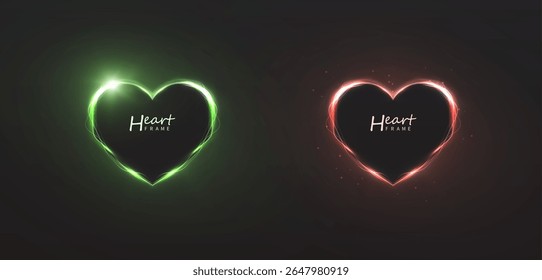 Glowing hearts with magical bright glow effect are perfect for romantic and festive design projects. Vector