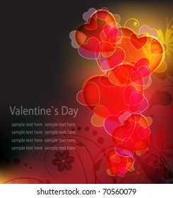 Glowing hearts on abstract floral background