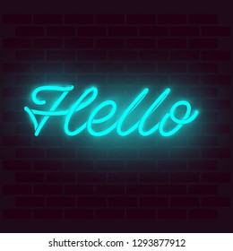 Glowing Hello lettering at night on a brick wall vector illustration