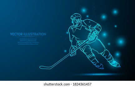 leuchtender Hockey auf dunkelblauem Hintergrund des Raumes mit leuchtenden Sternen. neonaler Hintergrund