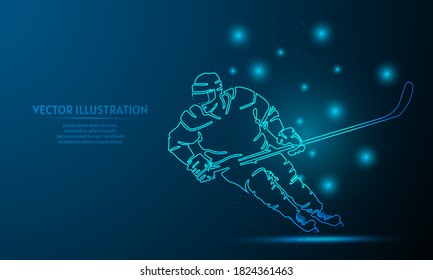 glowing hockey on a dark blue background of the space with shining stars. neon background