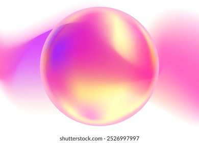 Glowing holographic pink, yellow magic round ball, shiny sphere with blurry wave, iridescent smooth gradient element isolated, transparent background. Dream glow abstract dynamic watercolor shape.