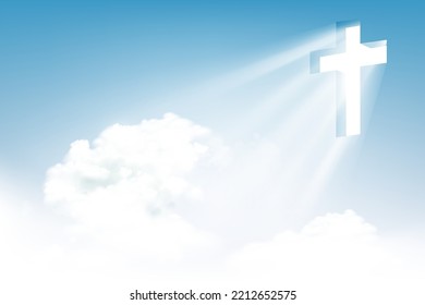 Glowing holy cross against the sky and clouds. vector background