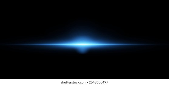 Glowing horizontal blue light line with radiant shine and beam effect. Futuristic flare, and neon glow. digital highlights.