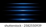 Glowing horizontal blue light set. Bright neon laser lines on a dark background. Futuristic technology, sci-fi elements, digital energy beams, abstract light streaks. Modern cyberpunk high-tech design