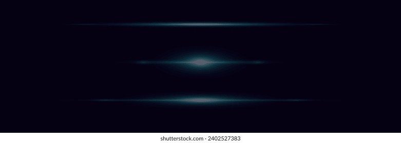 Glowing horizontal flare effect. Beam light, neon line light. Vector illustration.