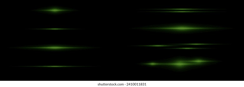 Glowing horizontal flare effect. Beam light, neon line light. Vector illustration.	
