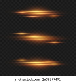 Glowing Horizontal Light Beams Effect Set on Transparent Background