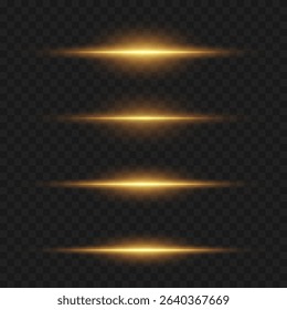 Glowing Horizontal Light Beams Effect Set on Transparent Background