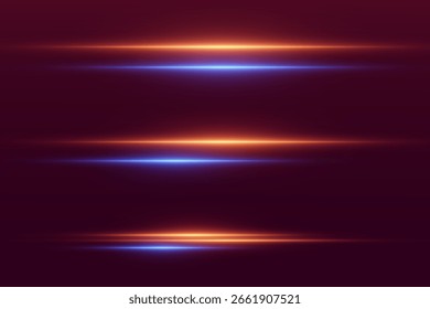 Linhas de luz horizontal brilhantes de neon, com efeito de movimento.