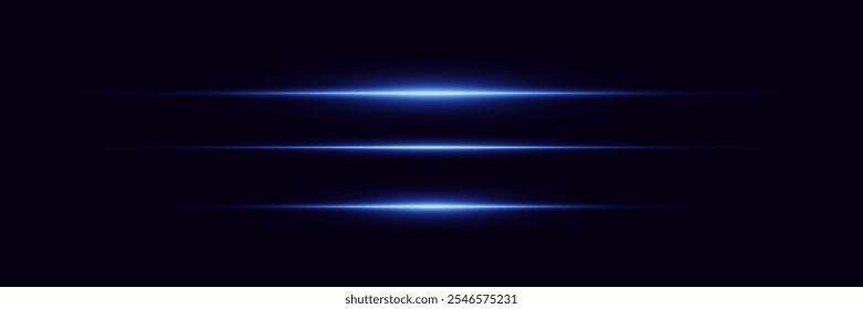 Glowing horizontal line with a glare of light. Neon laser beam effect.