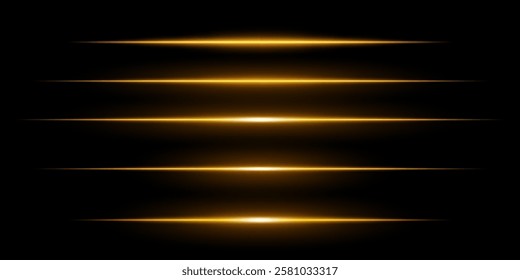 Glowing horizontal orange light set. Bright neon laser lines dark background. Futuristic technology, sci-fi elements, digital energy beams, abstract light streaks. Modern cyberpunk high-tech design