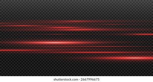 Una brillante línea roja Horizontal de luz con un brillo brillante y efecto de haz. Deslumbramiento futurista y brillo de neón. Iluminación digital.
