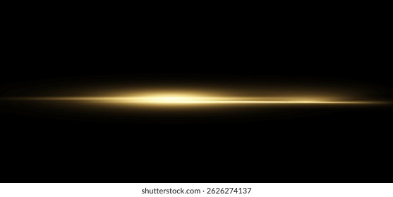 Glowing horizontal yellow light line with radiant shine and beam effect. Futuristic flare, and neon glow. digital highlights.