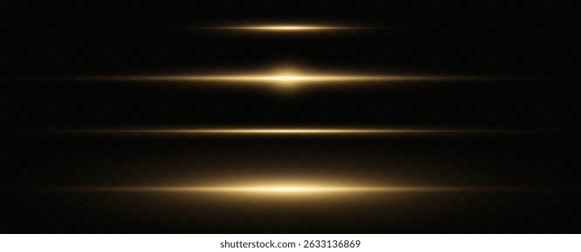 Glowing horizontal yellow light line with radiant shine and beam effect. Futuristic flare, and neon glow. digital highlights.