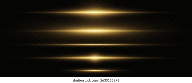 Glowing horizontal yellow light line with radiant shine and beam effect. Futuristic flare, and neon glow. digital highlights.