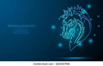 glowing horse on a dark blue background of the space with shining stars.