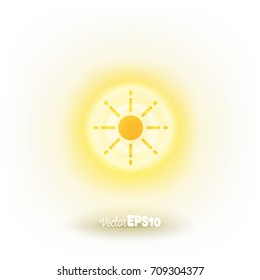 Glowing hot sun icon with shadow on white background. Design element, weather/meteorology vector illustration