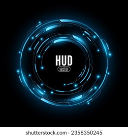 Glowing HUD round frame with light effect. Futuristic digital circle. Sci-fi and Hi-tech graphic element. GUI and UI design. Vector illustration. EPS 10.