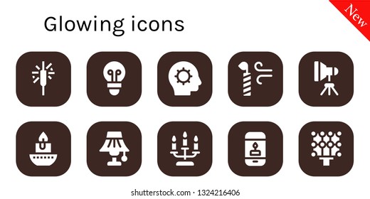 glowing icon set. 10 filled glowing icons.  Simple modern icons about  - Sparkler, Lightbulb, Inspiration, Candle, Light
