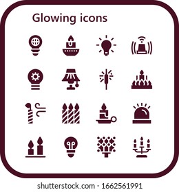 leuchtendes Symbol gesetzt. 16 füllte leuchtende Symbole.  Einfache, moderne Symbole wie: Bulb, Kerze, Licht, Siren, Glühbirne, Fackel, Kerzen