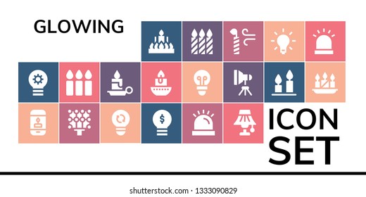 glowing icon set. 19 filled glowing icons.  Simple modern icons about  - Candle, Lightbulb, Light, Siren, Candles