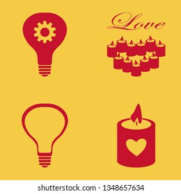 glowing icon set with candle heart, bulb and idea vector illustration