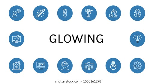glowing icon set. Collection of Idea, Glow, Lightbulb, Bollywood, Candle icons