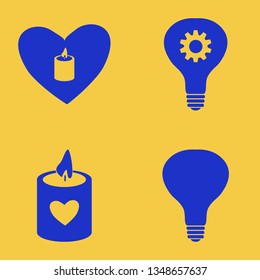 glowing icon set with idea, candle heart and bulb vector illustration