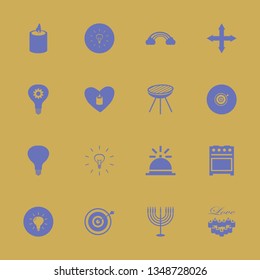 glowing icon set with menorah, target and bell vector illustration
