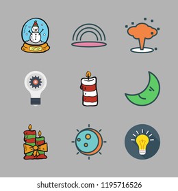 glowing icon set. vector set about candle, explosion, eclipse and idea icons set.