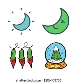 glowing icon set. vector set about lights, snow globe and moon icons set.