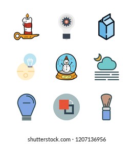 glowing icon set. vector set about candle, snow globe, background and moon icons set.