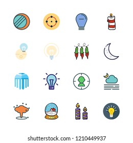 glowing icon set. vector set about target, candle, jellyfish and moon icons set.