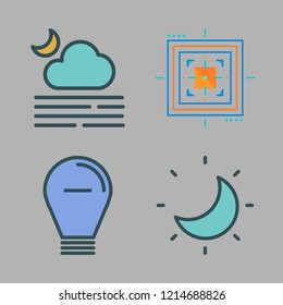 glowing icon set. vector set about moon, aim and light bulb icons set.