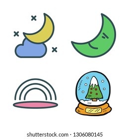glowing icon set. vector set about rainbow, moon and snow globe icons set.