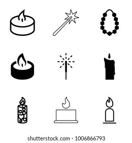 Glowing icons. set of 9 editable filled and outline glowing icons such as sparkler, candle, garland