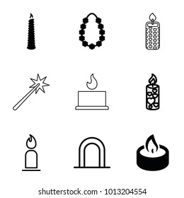 Glowing icons. set of 9 editable filled and outline glowing icons such as candle, garland, siren