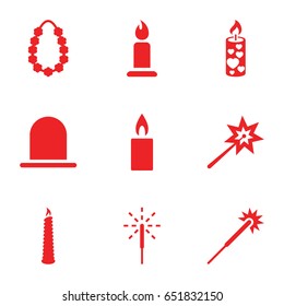 Glowing icons set. set of 9 glowing filled icons such as siren, candle, sparklers, sparkler